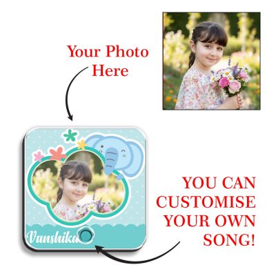 Elephant Theme Personalised Musical Fridge Magnet with Custom Photo Rechargeable Battery, Type-C USB Charging Birthday Gift for Girls & Boys